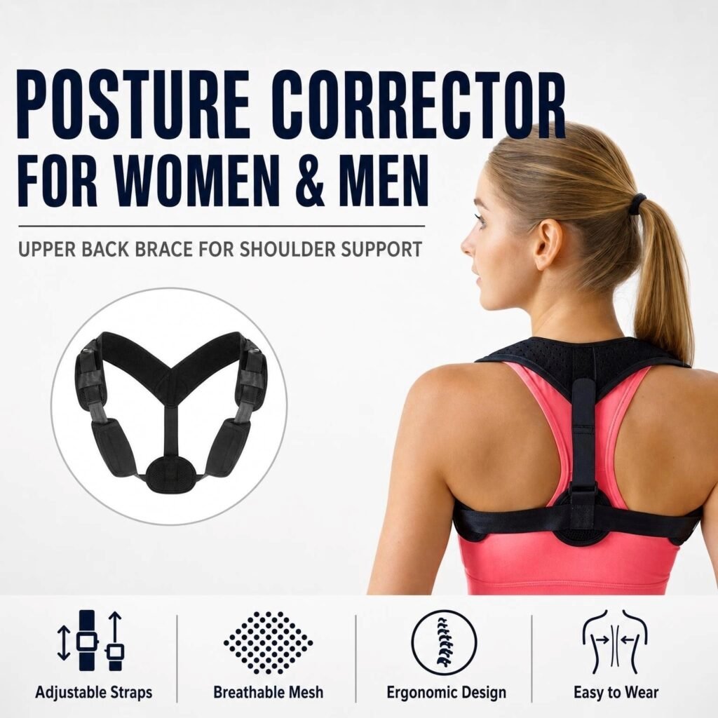 Posture Corrector for Women & Men · Ergonomic Back Support · Breathable & Discreet