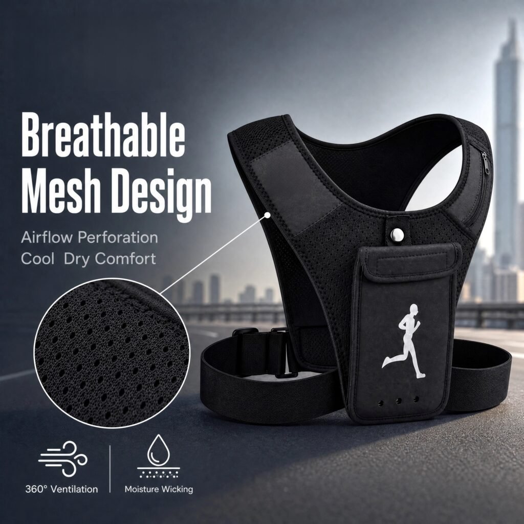 Posture Corrector Running Vest · Adjustable Back Support · Breathable Mesh · Phone Pocket · Reflective · Performance Fit