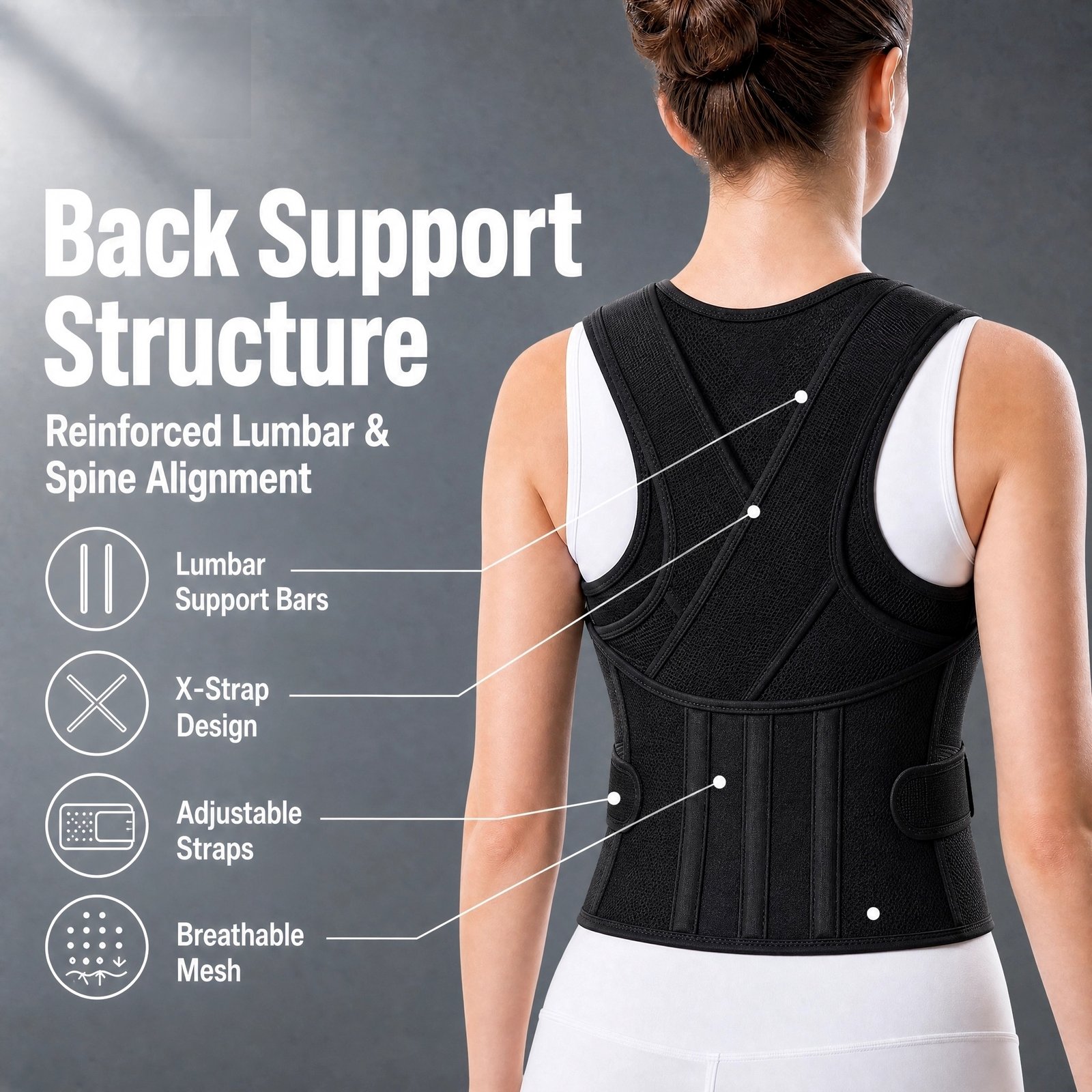 Posture Corrector for Men & Women · Upper Back Straightener · Adjustable Shoulder Brace · Breathable · Comfortable Posture