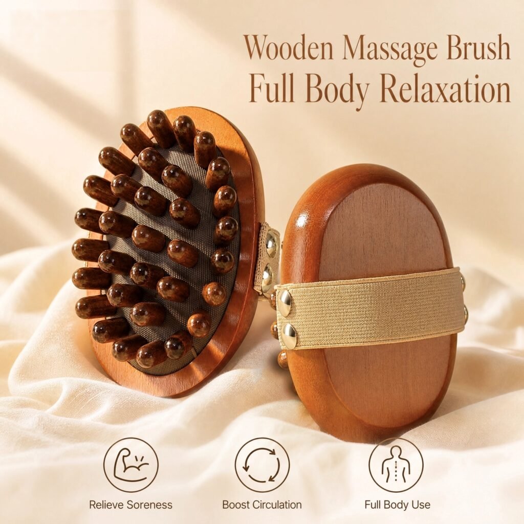 Wooden Massage Brush · Everyday Muscle Comfort · Designed for Relaxation · Full Body · Comfortable Grip