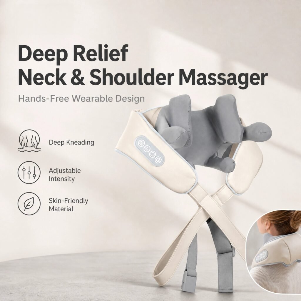 Neck & Shoulder Massager · Deep Kneading · Hands‑Free · Adjustable Intensity · Multi‑Mode · Skin‑Friendly