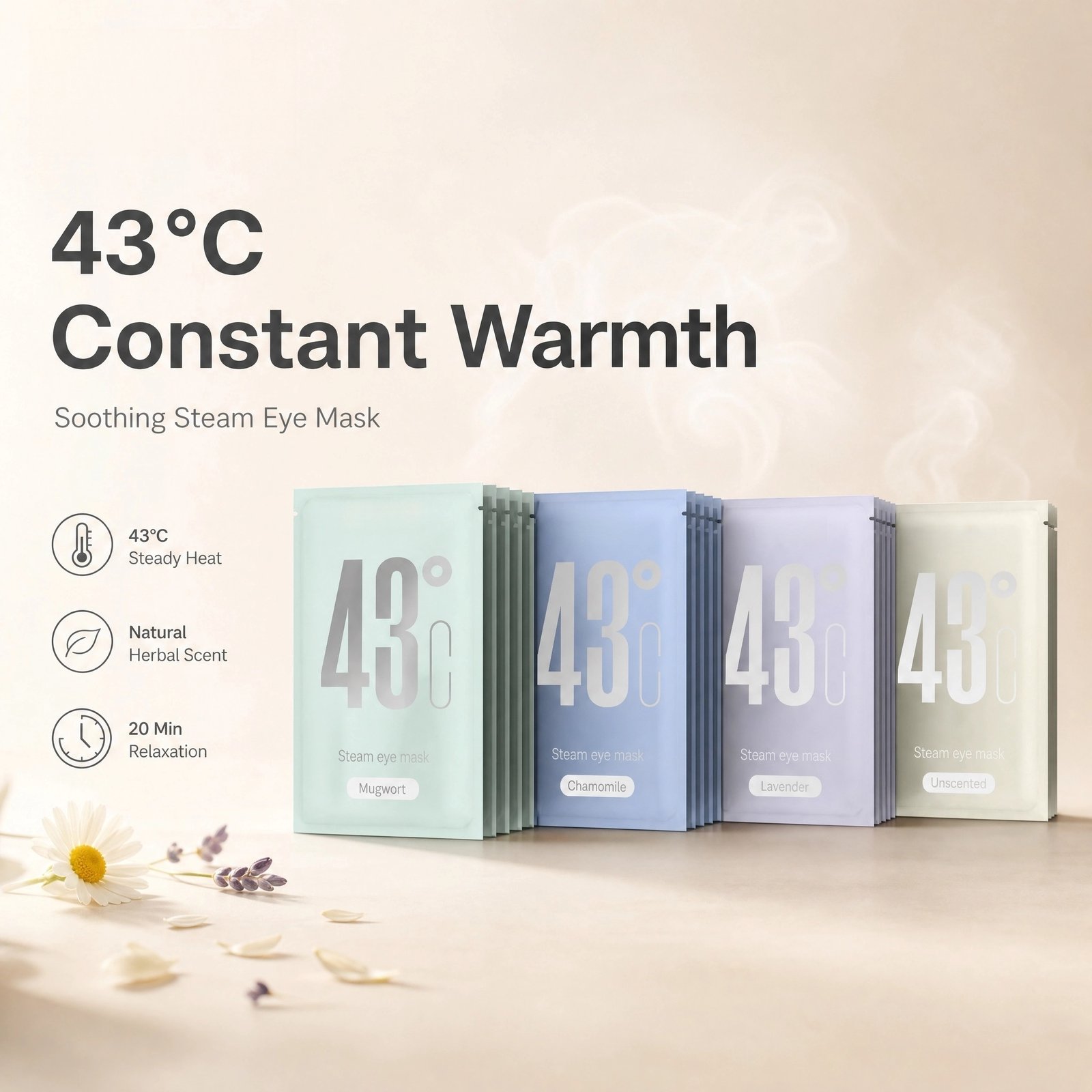 43°C Steam Eye Mask · 10‑Pack · Constant Warmth · Soothes Eye Fatigue · Portable · Multi‑Scent - Image 2