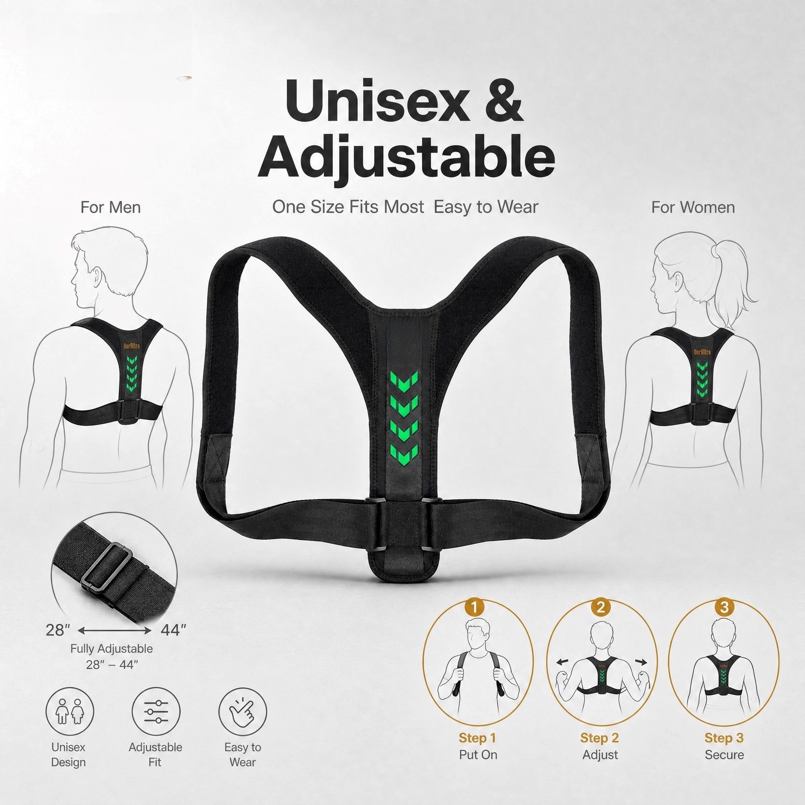 Posture Corrector · Adjustable Upper Back Brace · Breathable · Unisex · Comfortable Posture - Image 3