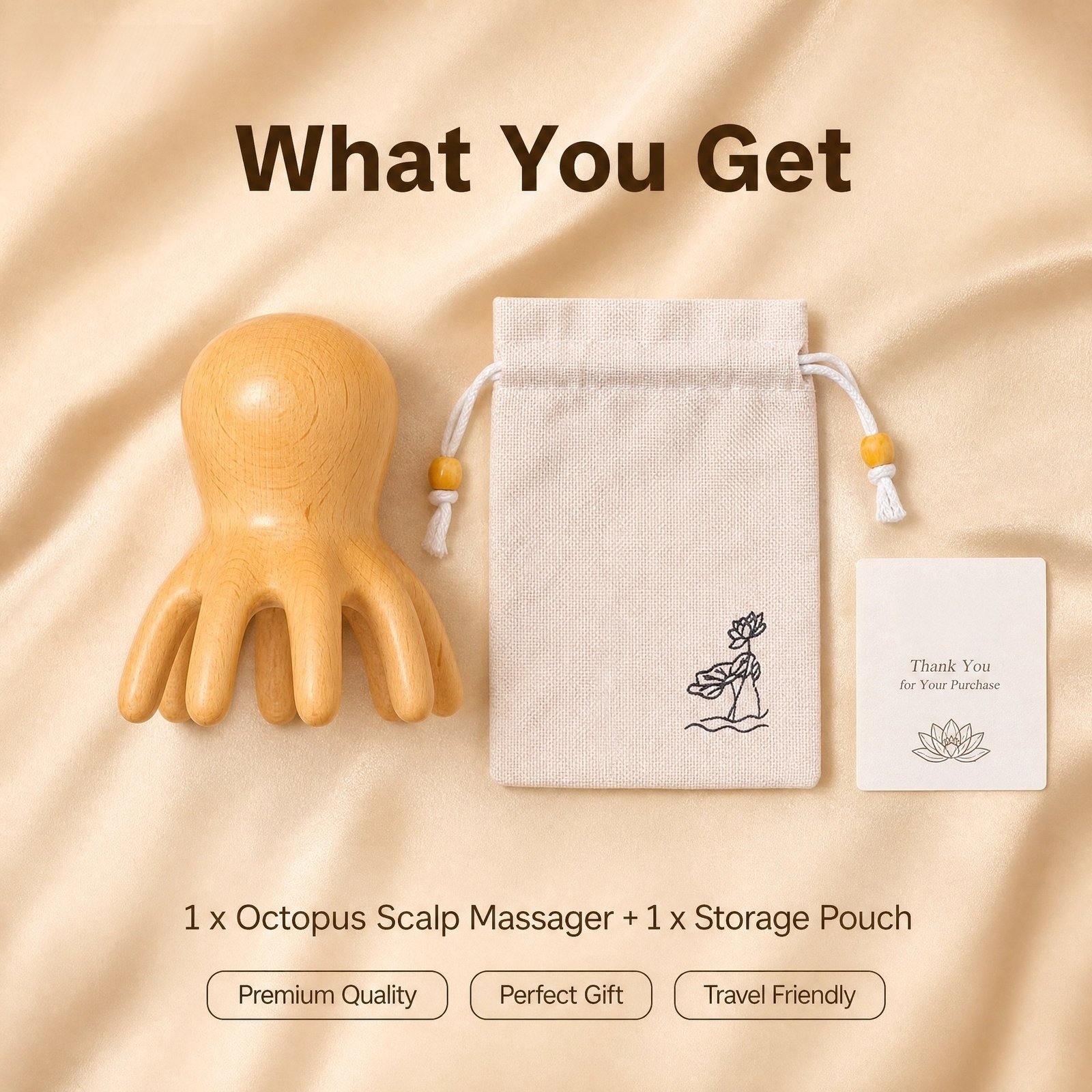 Octopus Scalp Massager · 8‑Claw Head · Natural Beech Wood · Everyday Comfort · Portable · With Storage Pouch - Image 3