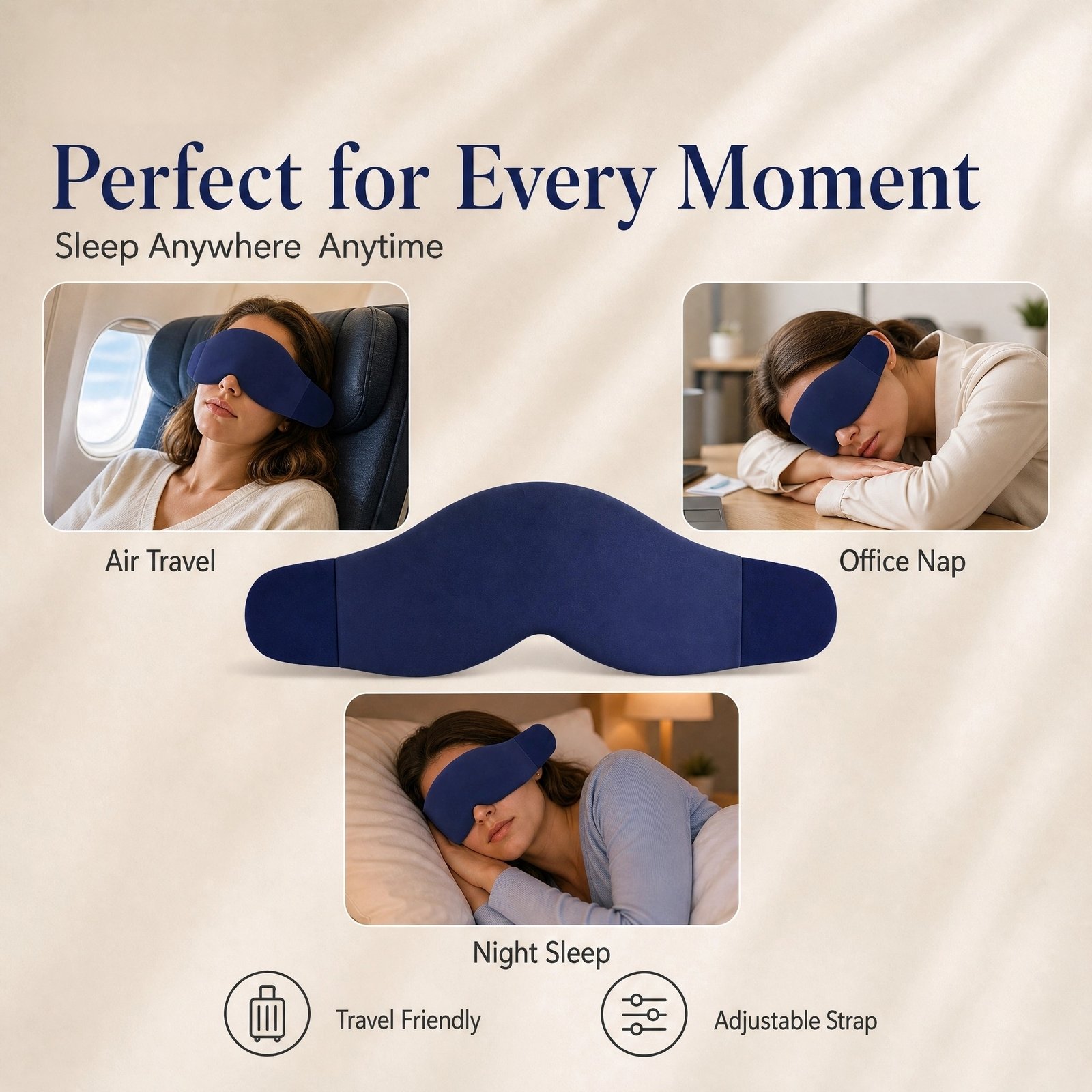 3D Contoured Sleep Eye Mask · Total Blackout · Lightweight · Pressure‑Free · Soft Smooth Fabric - Image 3