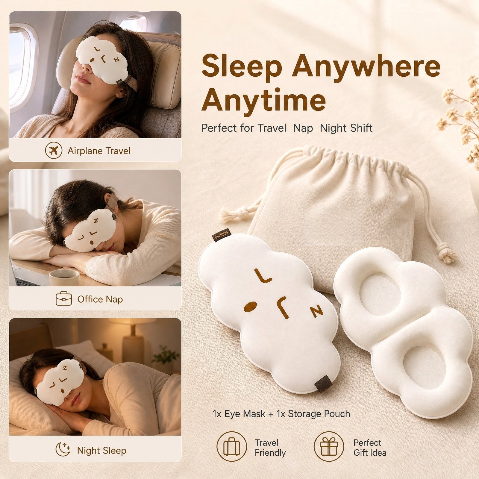 6D 3D Cloud Sleep Eye Mask · Zero Eye Pressure · Memory Foam · Total Blackout · Adjustable · Travel & Sleep - Image 3