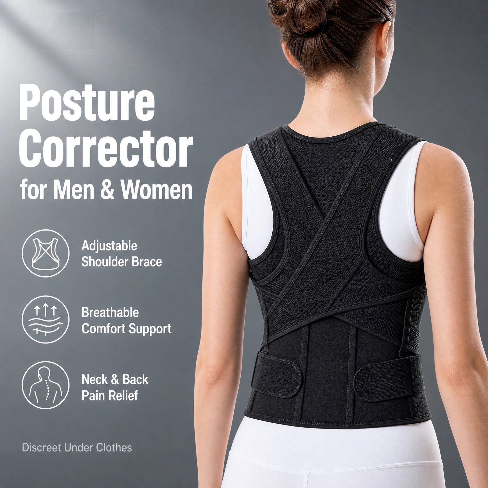 Posture Corrector for Men & Women · Upper Back Straightener · Adjustable Shoulder Brace · Breathable · Comfortable Posture - Image 4