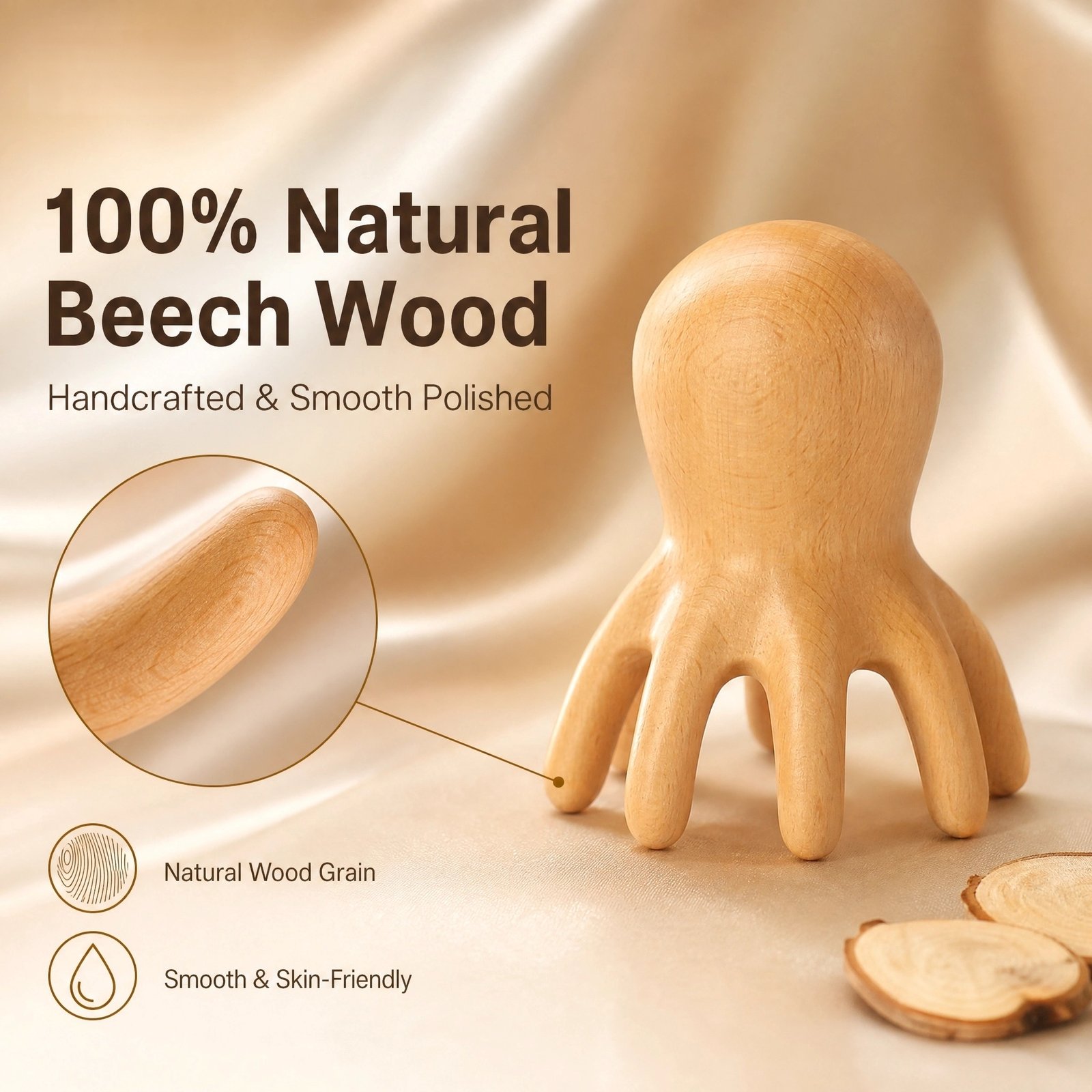 Octopus Scalp Massager · 8‑Claw Head · Natural Beech Wood · Everyday Comfort · Portable · With Storage Pouch - Image 4
