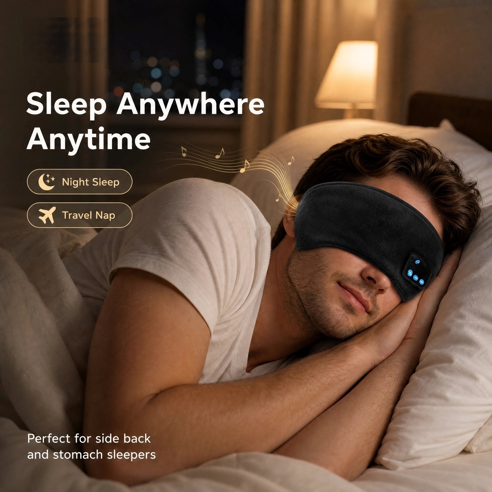 Bluetooth Sleep Eye Mask · Built‑in Headphones · 360° Zero Pressure · Soft Memory Foam · USB Rechargeable - Image 4