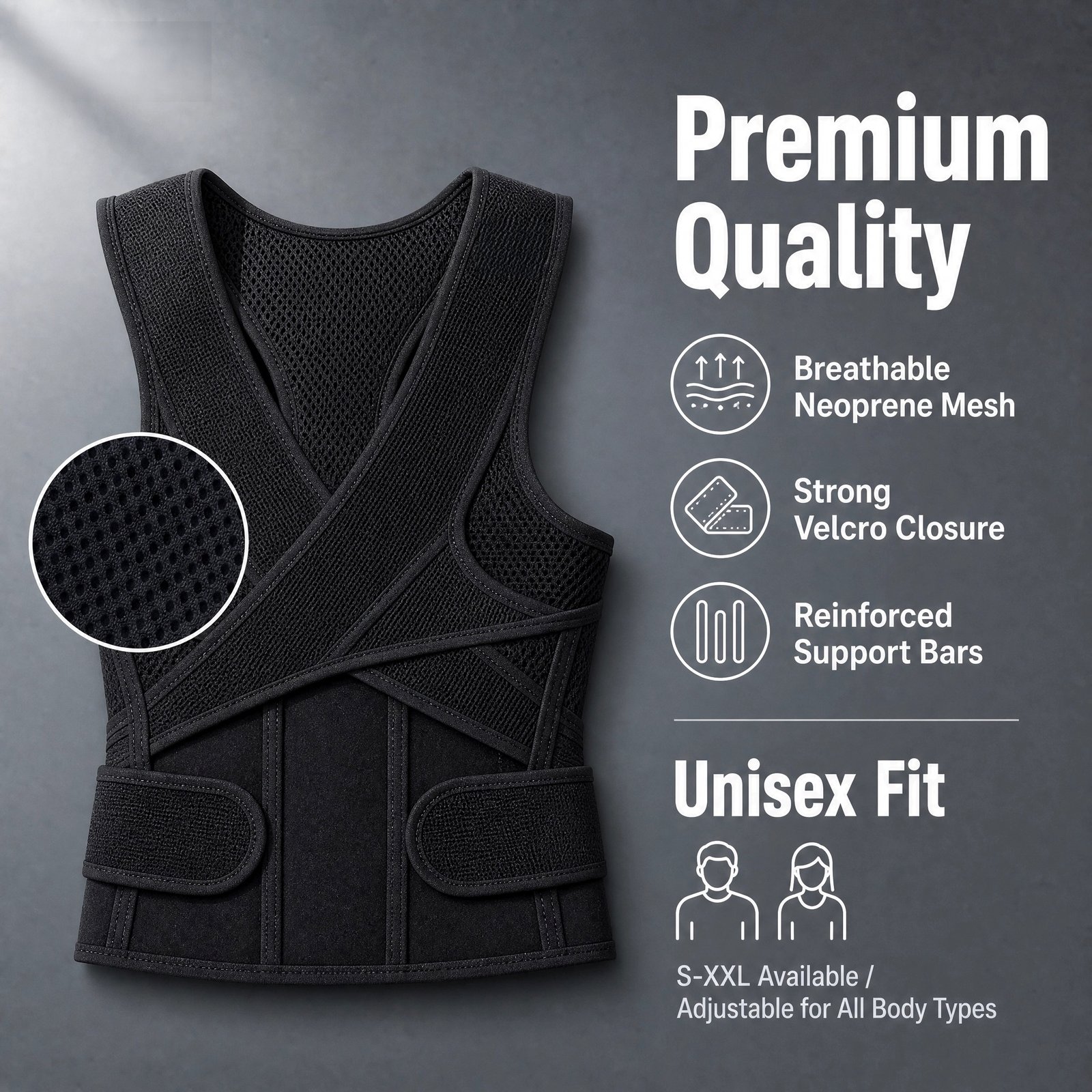 Posture Corrector for Men & Women · Upper Back Straightener · Adjustable Shoulder Brace · Breathable · Comfortable Posture - Image 5