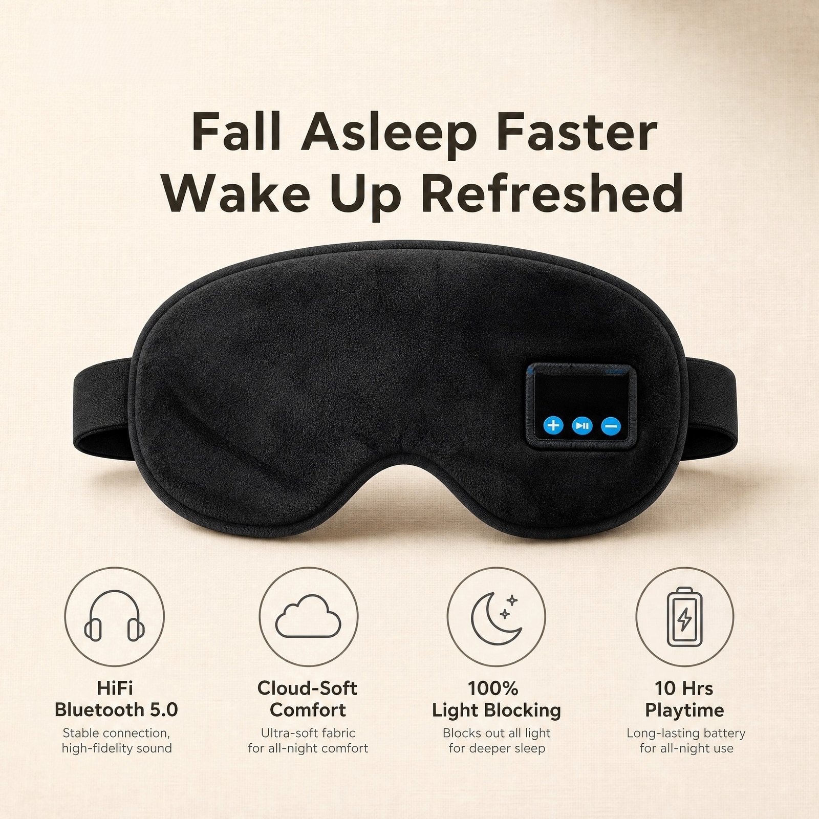 Bluetooth Sleep Eye Mask · Built‑in Headphones · 360° Zero Pressure · Soft Memory Foam · USB Rechargeable - Image 5