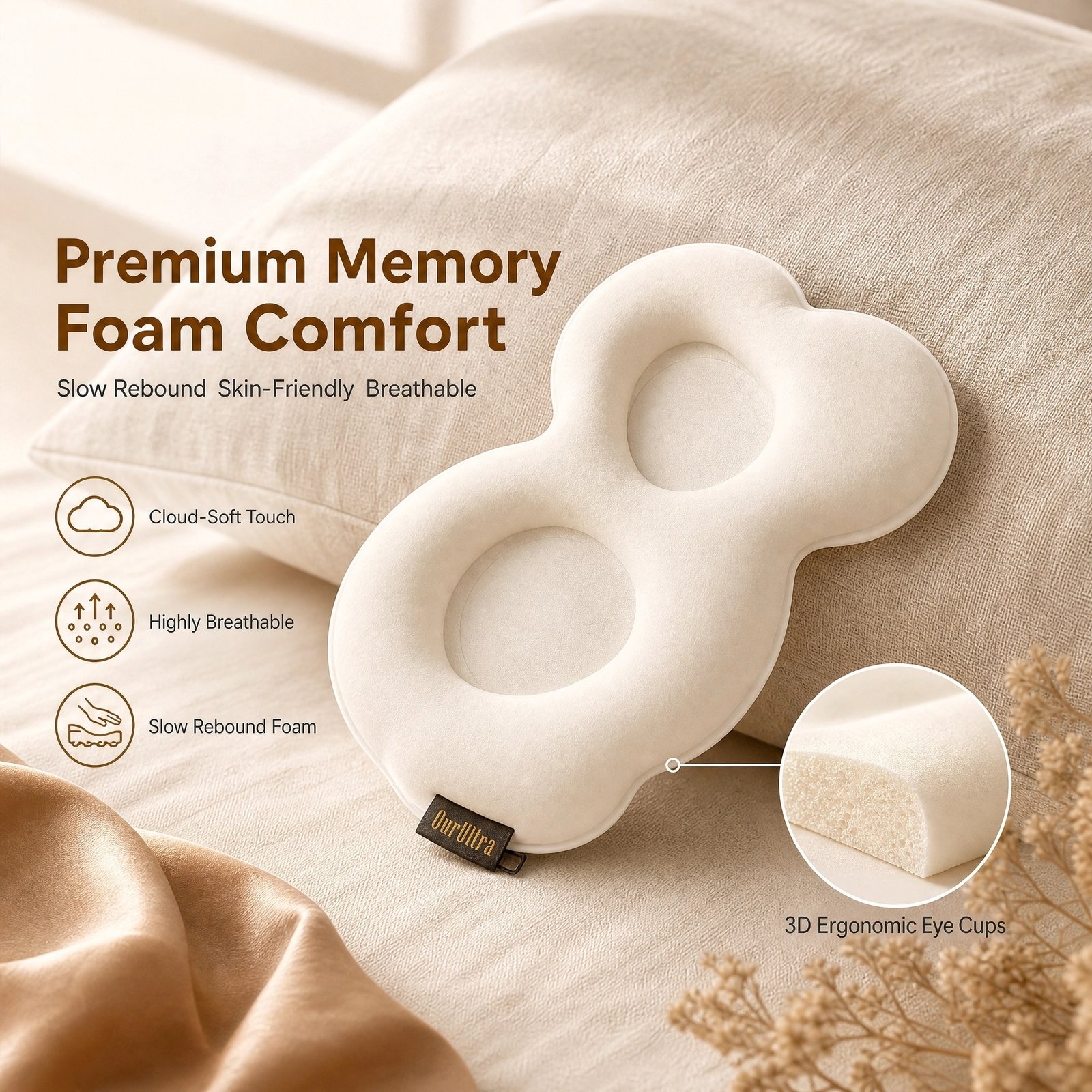6D 3D Cloud Sleep Eye Mask · Zero Eye Pressure · Memory Foam · Total Blackout · Adjustable · Travel & Sleep - Image 5